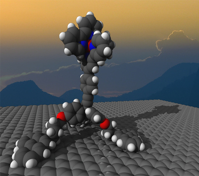 Molecular tripod bound to graphene surface
